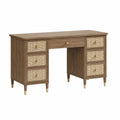 Bureau rétro 140 x 60 x 76 cm marron avec cannage naturel et détails dorés