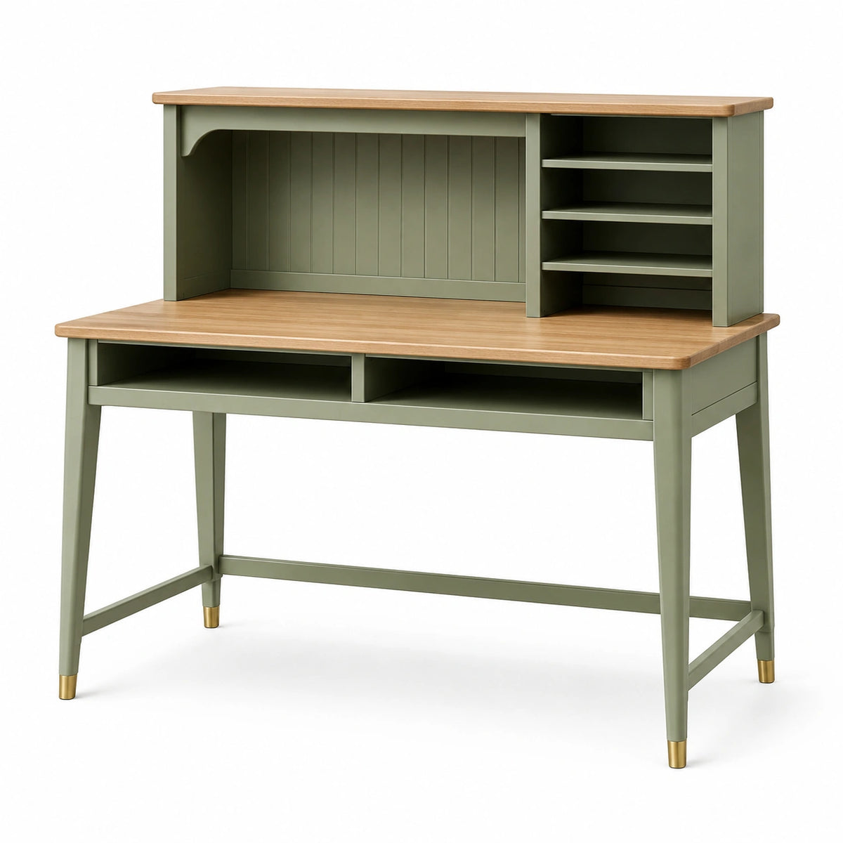 Bureau classique 120 x 60 x 115 cm vert sauge et bois naturel avec rangements