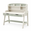 Bureau enfant blanc et vert pâle avec étagères et 2 tiroirs, 100 x 60 x 130 cm