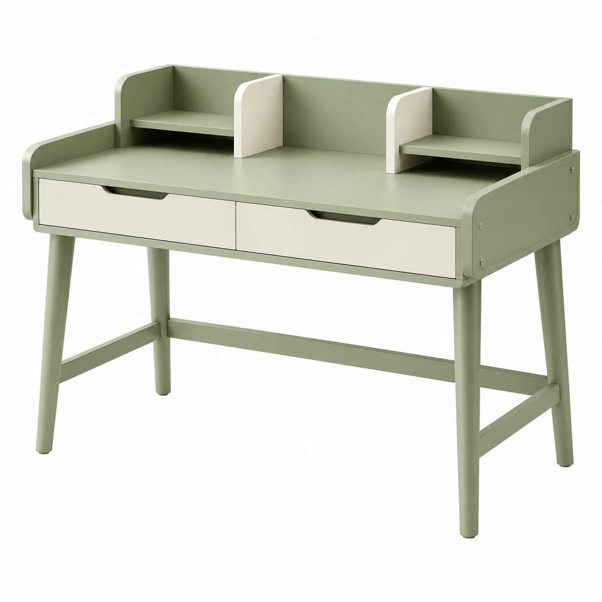 Bureau vert sauge et blanc 100 x 60 x 100 cm avec 2 tiroirs et 2 étagères