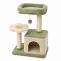 Structure vert, beige et jaune en sisal et peluche, 50 x 50 x 95 cm, avec niche, plateforme fleur et couchage surélevé