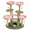 Arbre à chat floral 80 x 60 x 145 cm en peluche, sisal et bois Rose/Vert/Beige