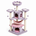 Arbre à chat floral violet, rose et crème 60 x 50 x 150 cm avec 2 niches, hamac et poteaux en sisal