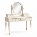 Coiffeuse classique blanche et dorée avec miroir ovale pivotant, 120 x 45 x 145 cm