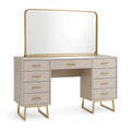 Coiffeuse contemporaine avec miroir, 120 x 45 x 150 cm, Beige et Doré