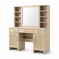 Coiffeuse avec miroir et rangements 120 x 45 x 180 cm, Chêne clair, Beige et Doré