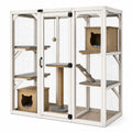 Structure verticale pour chat 180 x 90 x 180 cm en bois blanc, naturel, gris et noir avec grillage et plateformes
