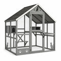 Enclos extérieur pour chat 180 x 120 x 180 cm en bois Gris, Noir et Blanc avec toit et plateformes