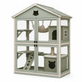 Enclos intérieur pour chat 120 x 70 x 180 cm en bois et métal Vert sauge, Blanc, Noir et Beige