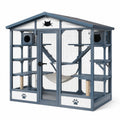 Enclos extérieur pour chat 180 x 120 x 180 cm Bleu/Gris/Blanc avec toit, grillage et plateformes