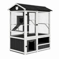 Enclos pour chat en bois blanc et noir 120 x 60 x 160 cm avec toit incliné et grillage