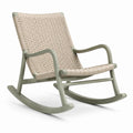 Fauteuil à bascule scandinave 100 x 65 x 95 cm en bois vert sauge et corde tressée beige
