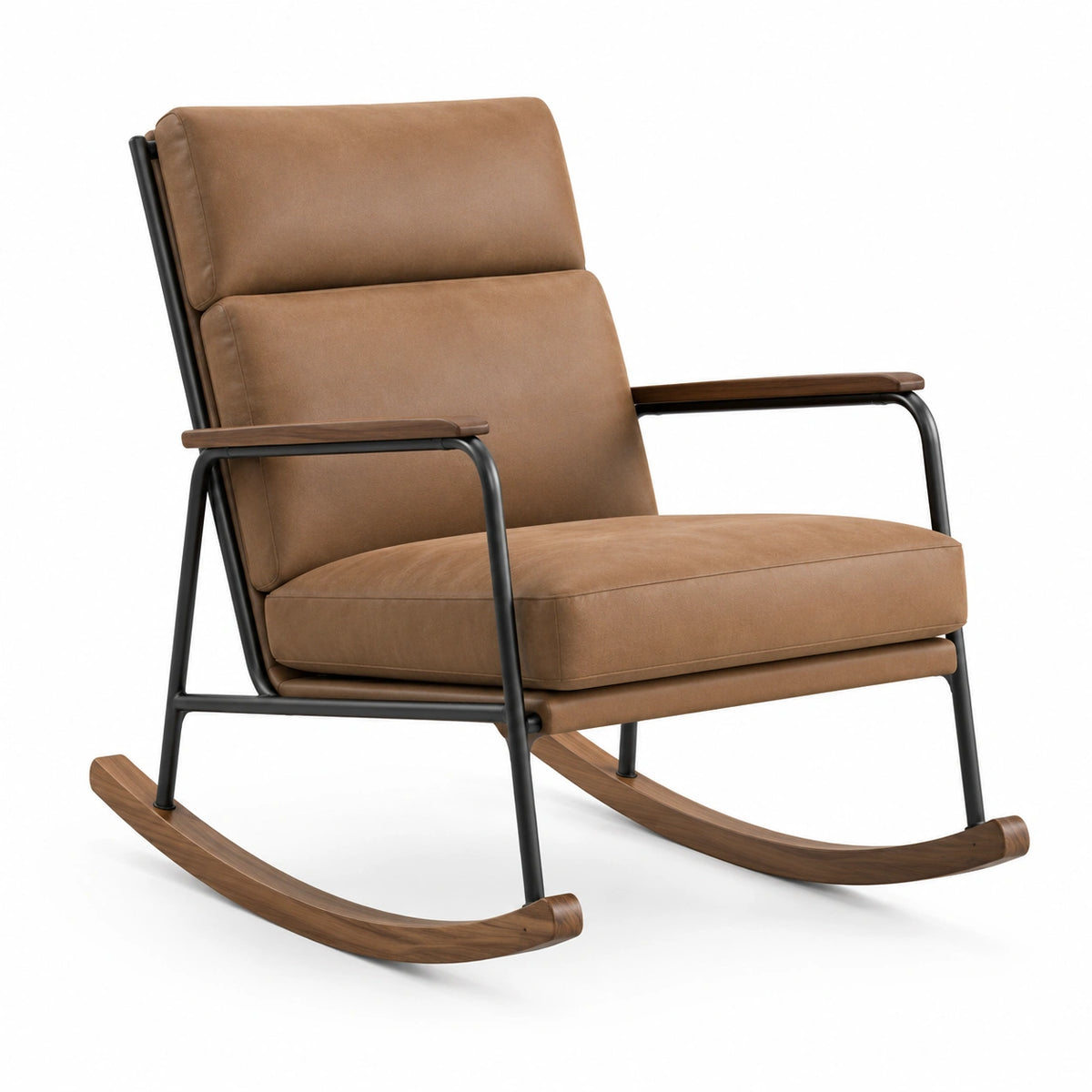 Fauteuil à bascule moderne brun, noir et noyer, 70 x 95 x 100 cm