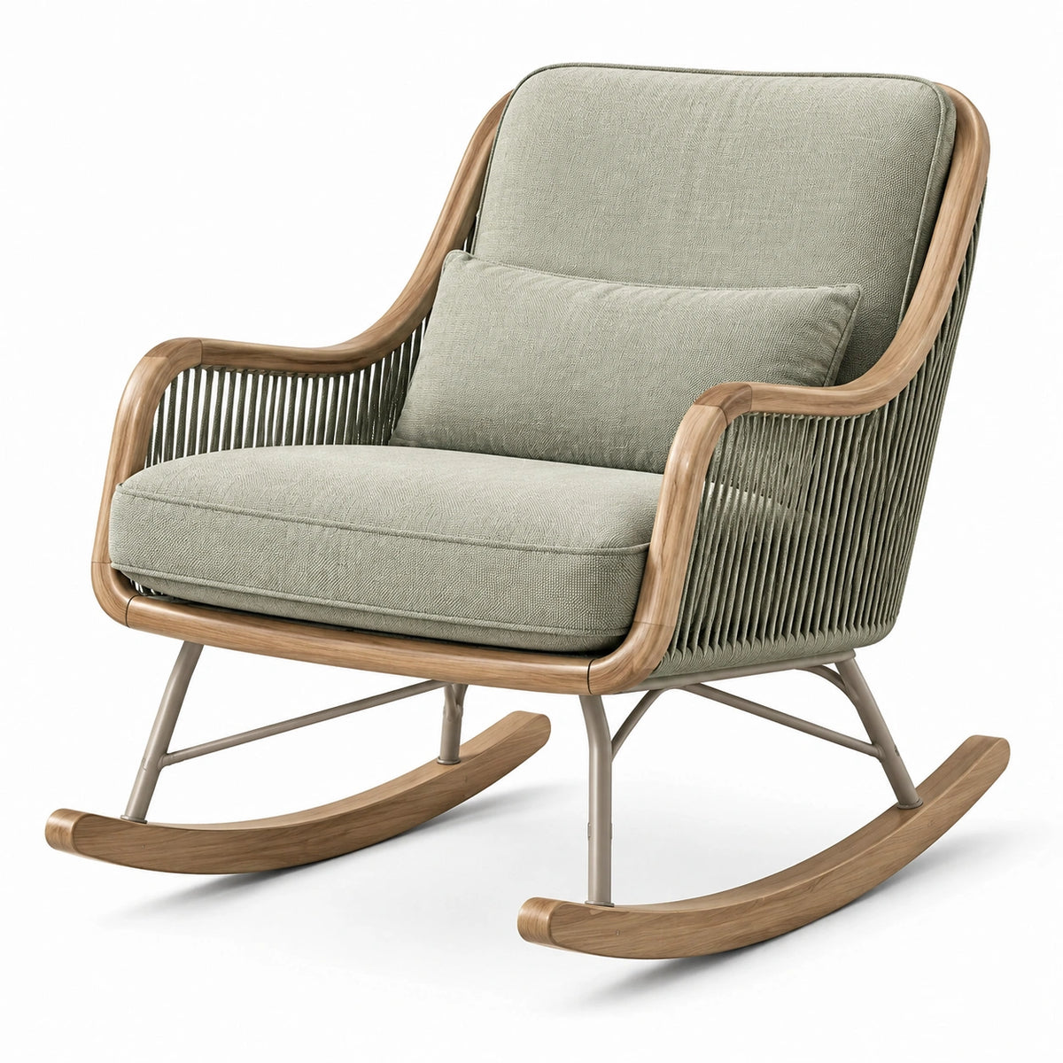 Fauteuil à bascule contemporain 75 x 95 x 100 cm vert sauge, marron clair et taupe