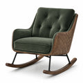 Fauteuil à bascule vintage 75 x 95 x 100 cm en velours vert foncé, revêtement marron et bois