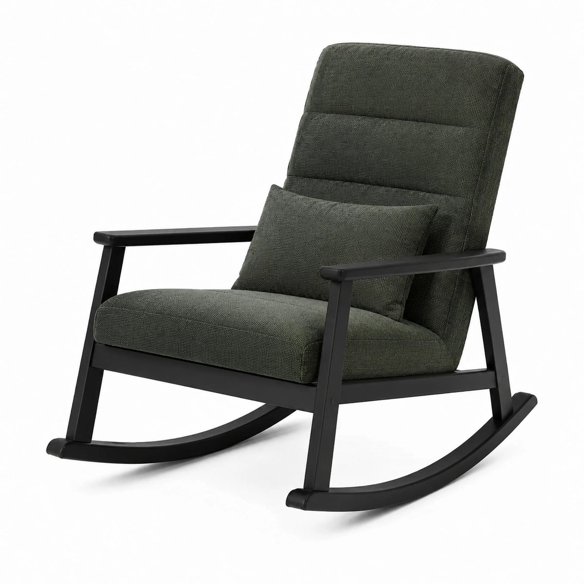 Fauteuil à bascule contemporain 70 x 95 x 105 cm en tissu vert foncé avec structure en bois noir