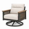 Fauteuil pivotant contemporain 82 x 85 x 92 cm en métal, bois et textile beige